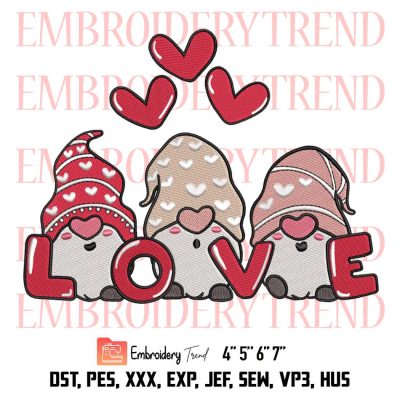 Love Gnome Valentine Embroidery, Cute Gnome Love Hearts Embroidery, Valentine’s Day Gift Embroidery, Embroidery Design File
