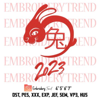 Happy Chinese New Year 2023 Embroidery, Rabbit Hello 2023 Embroidery, Embroidery Design File