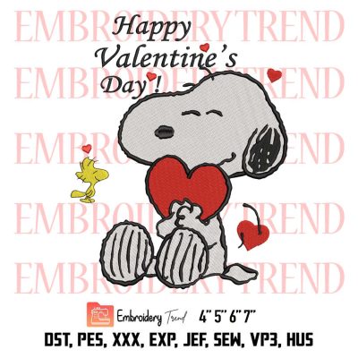 Cute Snoopy Hug Heart And Woodstock Embroidery, Snoopy and Woodstock Embroidery, Happy Valentine’s Day Embroidery, Embroidery Design File