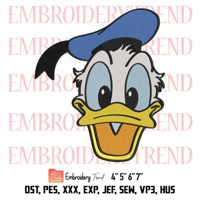 Donald Duck Face Funny Embroidery, Donald Duck Disney Embroidery, Embroidery Design File