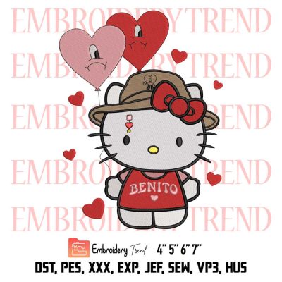 Valentines Hello Kitty Benito Embroidery, Valentines Bad Bunny Embroidery, Valentine’s Day Embroidery, Embroidery Design File