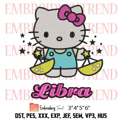 Hello Kitty Libra Zodiac Embroidery, Birthday Gift Embroidery, Embroidery Design File