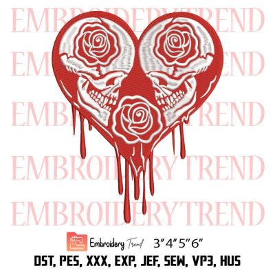 Skull Rose Heart Dripping Valentine Embroidery, Skull Hearts Embroidery, Valentine’s Day Embroidery, Embroidery Design File