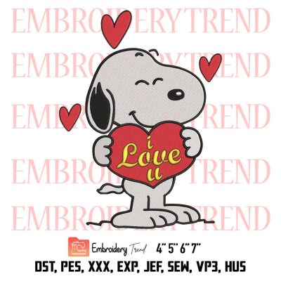 Snoopy Hugs Heart I Love You Embroidery, Snoopy Cute Embroidery, Valentine’s Day Embroidery, Embroidery Design File