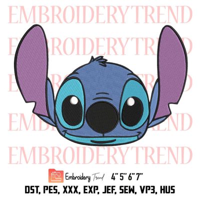 Cartoon Stitch Face Cute Embroidery, Stitch Disney Lilo And Stitch Embroidery, Embroidery Design File