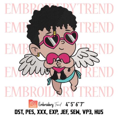Baby Benito Cupid Holding Sad Heart Embroidery, Bad Bunny Cute Embroidery, Valentine’s Day Embroidery, Embroidery Design File