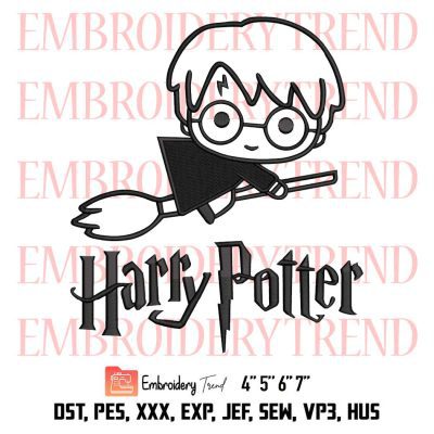 Broom Harry Potter Embroidery, Magic Broom Embroidery, Chibi Harry Potter Embroidery, Embroidery Design File