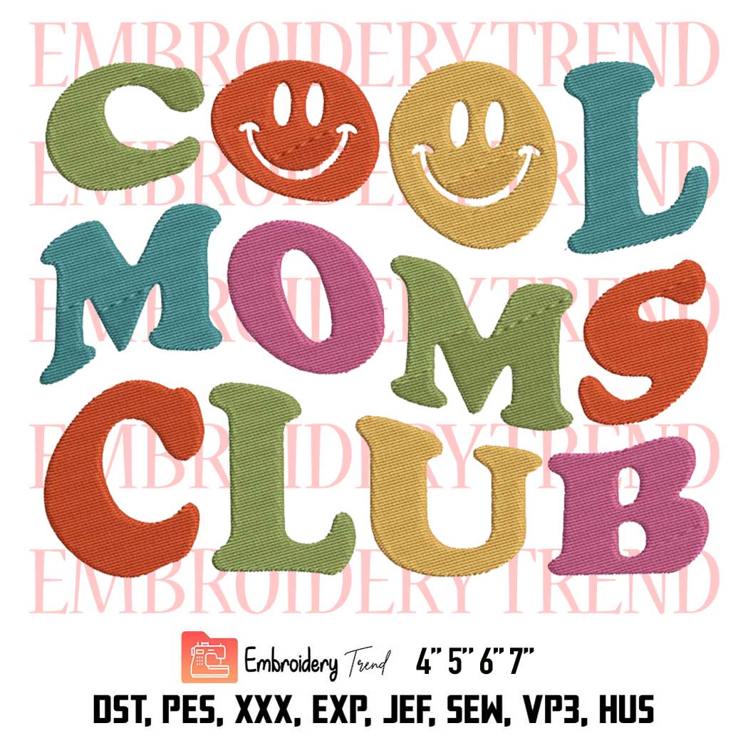 Cool Moms Club Colorful Embroidery, Funny Smile Embroidery, Mother's ...