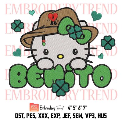 Patrick’s Day Benito Hello Kitty Cute Embroidery, Bad Bunny Embroidery, Lucky Shamrock Embroidery, Embroidery Design File