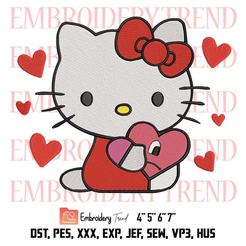 Hello Kitty Bad Bunny Heart Embroidery Files, Bad Bunny Valentine