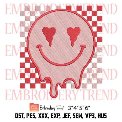 Drippy Smiley Face Valentines Embroidery, Checkered Valentine’s Couple Gift Embroidery, Embroidery Design File