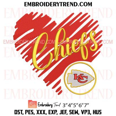 Heart Love Kansas City Chiefs Embroidery, KC Chiefs Embroidery, American Football Embroidery, Embroidery Design File