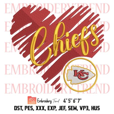 Heart Love Kansas City Chiefs Embroidery, KC Chiefs Embroidery, American Football Embroidery, Embroidery Design File