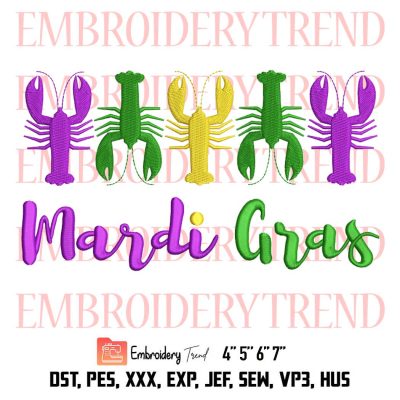 Mardi Gras Crawfish Embroidery, Crawfish Embroidery, Mardi Gras Embroidery, Embroidery Design File