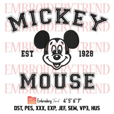 Mickey Mouse Est.1928 Embroidery, Face Mickey Cute Embroidery, Disney Embroidery, Embroidery Design File
