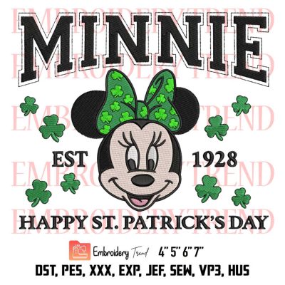 Minnie Happy St Patricks Day 1928 Embroidery, Mouse St Patrick Embroidery, Minnie Mouse Shamrock Embroidery, Embroidery Design File