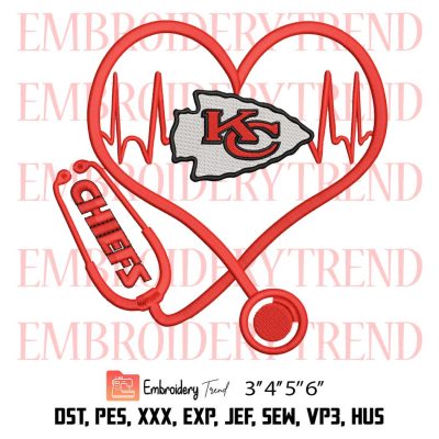Heartbeat Nurse Love Kansas City Chiefs Embroidery, NFL Embroidery, Love Football Embroidery, Embroidery Design File