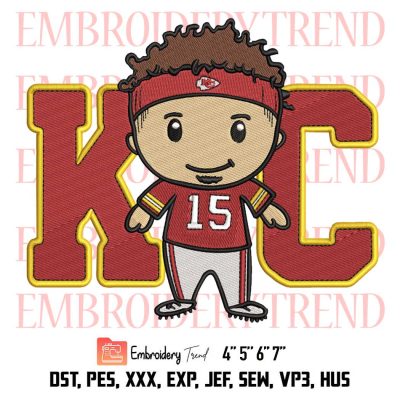 Patrick Mahomes Chibi Embroidery, Kansas City Chiefs Embroidery, NFL Football Embroidery, Embroidery Design File