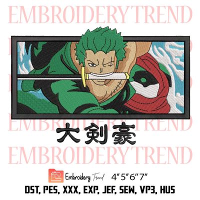 Roronoa Zoro Embroidery, Zoro One Piece Embroidery, Anime Embroidery, Embroidery Design File