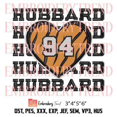 Sam Hubbard 94 Cincinnati Bengals Embroidery, Heart Valentine Embroidery, NFL Football Embroidery, Embroidery Design File