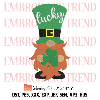 Gnome With Big Hat Holding A Shamrock Embroidery, St. Patrick’s Day Embroidery, Shamrock Gnome Embroidery, Embroidery Design File