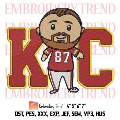 Travis Kelce Chibi Embroidery, Kansas City Chiefs Embroidery, Super Bowl 2023 Embroidery, Embroidery Design File