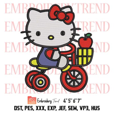 Hello Kitty Picnic Embroidery, Kitty Picnic Bike Embroidery, Gifts For Kids Cute Embroidery, Embroidery Design File