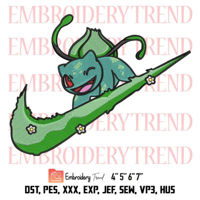 Bulbasaur Logo Nike Embroidery, Anime Embroidery, Swoosh Bulbasaur Embroidery, Embroidery Design File