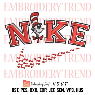 Dr Seuss Swoosh Embroidery, Cat In The Hat Embroidery, Dr Seuss Embroidery, Inspired Logo Nike Embroidery, Embroidery Design File