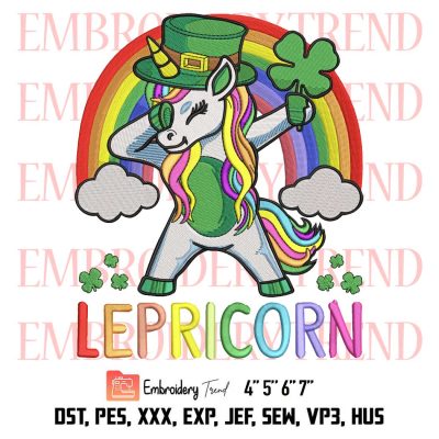 Lepricorn Unicorn St Patricks Day Embroidery, Shamrock Unicorn Embroidery, Lucky Unicorn Saint Patricks Embroidery, Embroidery Design File