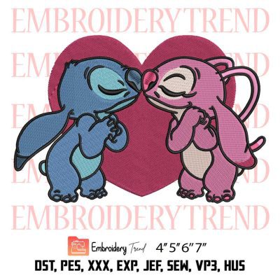 Disney Stitch And Angel Love Embroidery, Lilo And Stitch Embroidery, Disney Valentine Embroidery, Embroidery Design File