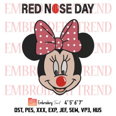 Red Nose Day Minnie Mouse Embroidery, Mickey And Minnie Mouse Embroidery, Disney Embroidery, Embroidery Design File