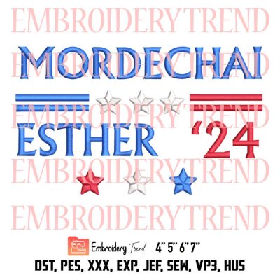 Queen Esther Mordechai 2024 Embroidery, Purim Presidential Embroidery, Esther Mordechai 2024 Embroidery, Embroidery Design File