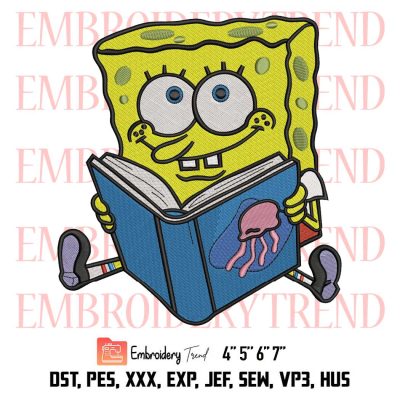 Spongebob Book Reading Embroidery, Spongebob Spongebob Embroidery, Cartoon Gifts For Read Book Lovers Embroidery, Embroidery Design File