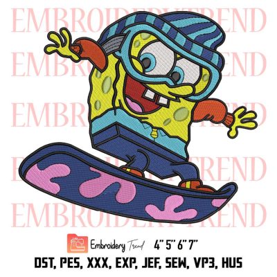 Spongebob Skiing Funny Embroidery, Spongebob Squarepants Embroidery, Skiing Gifts Embroidery, Embroidery Design File