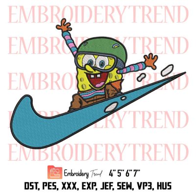 Spongebob Skiing Inspired Nike Embroidery, Spongebob Squarepants Funny Embroidery, Nike Spongebob Embroidery, Embroidery Design File