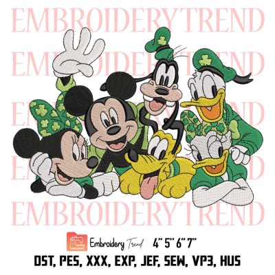 St Patrick Day Mouse And Friends Embroidery, Disney Character Embroidery, Disney St Patrick’s Day Embroidery, Embroidery Design File