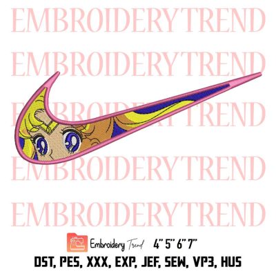 Sailor Moon Swoosh Embroidery, Sailor Moon Embroidery, Anime Inspired Nike Embroidery, Embroidery Design File