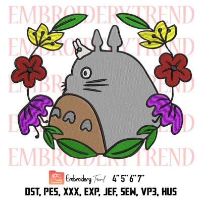 Totoro Cute Embroidery, Totoro Flowers And Leaves Embroidery, Totoro Anime Embroidery, Embroidery Design File