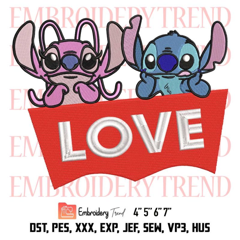 Cute Stitch And Angel In Love Embroidery, Lilo And Angel Embroidery ...