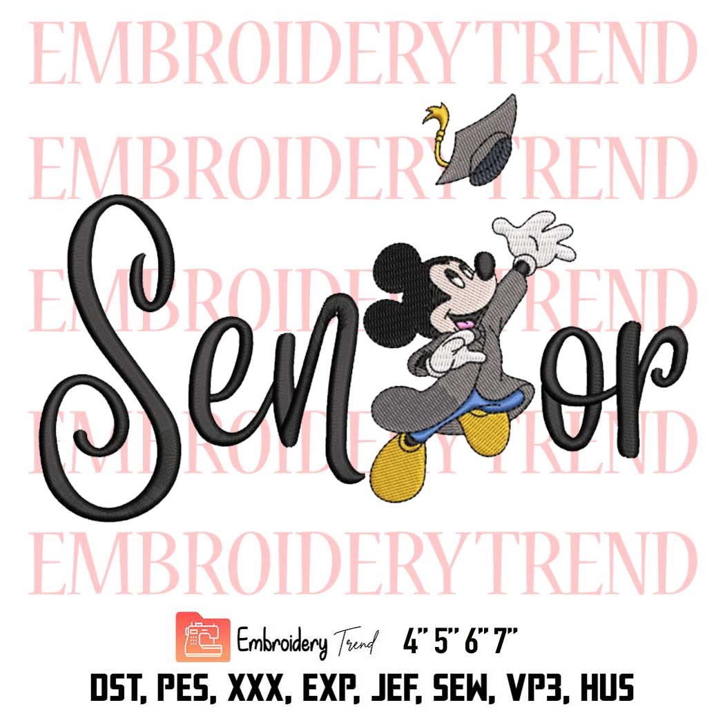 Mickey Graduate Senior Embroidery, Disney Graduation Design File