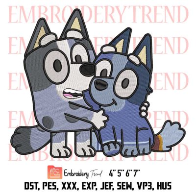 Bluey Muffin And Socks Embroidery, Dog Valentines Embroidery, Embroidery Design File