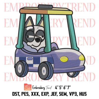 Muffin Driving Police Car Embroidery, Bluey Muffin Funny Embroidery, Embroidery Design File