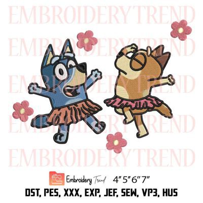 Ballerina Bluey and Mum Embroidery Design, Dance Embroidery File