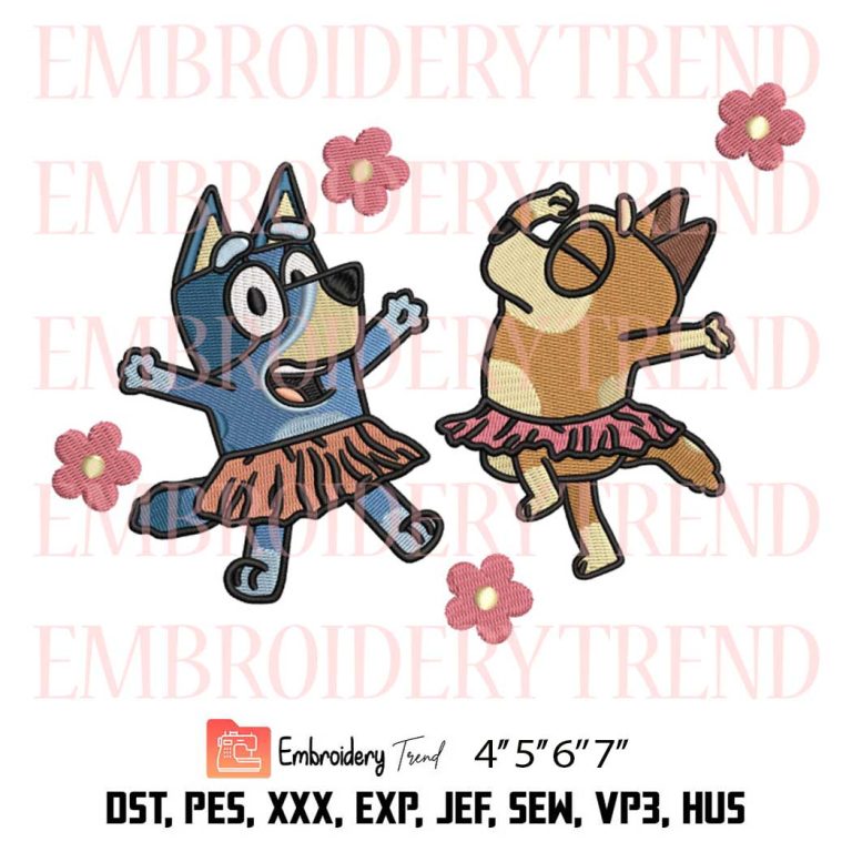 Ballerina Bluey And Mum Embroidery Design, Dance Embroidery File