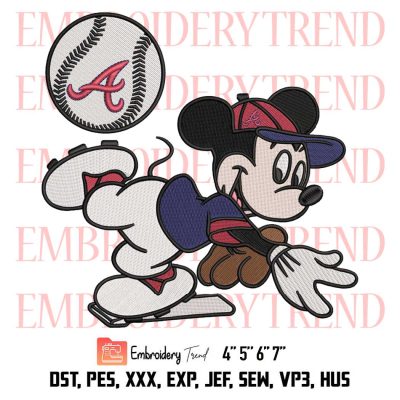 Baseball Atlanta Braves Mickey Embroidery, MLB Baseball Design File