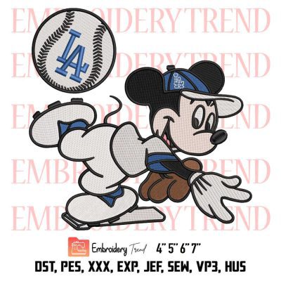 Baseball Los Angeles Dodger Mickey Embroidery, MLB Baseball Design File