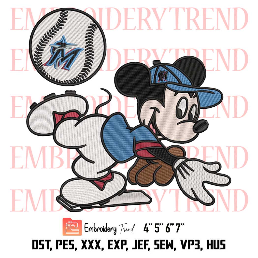 Baseball Miami Marlins Mickey Embroidery, MLB Baseball Design File