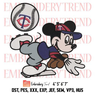 Baseball Minnesota Twins Mickey Embroidery, MLB Baseball Design File