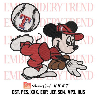 Baseball Texas Rangers Mickey Embroidery, MLB Baseball Design File